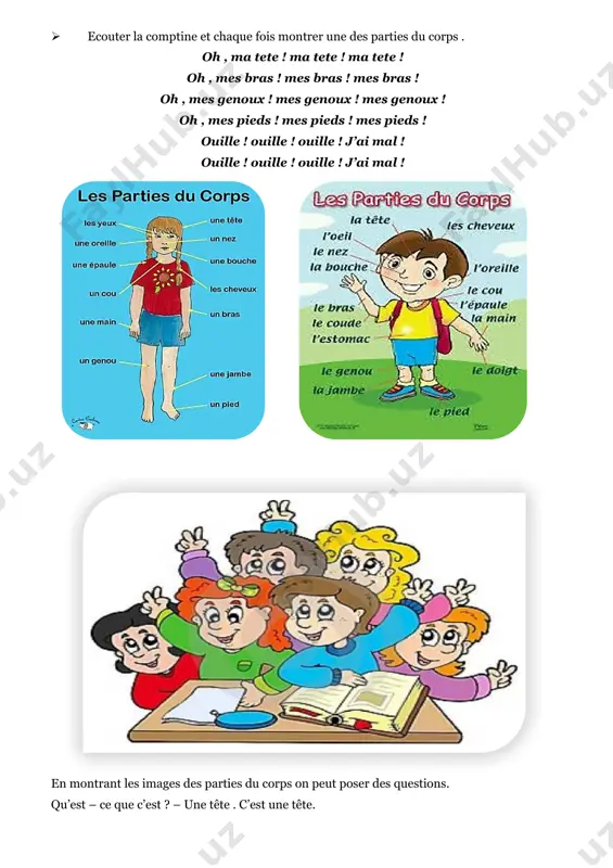 1-sinf fransuz tili fanidan bir soatlik dars ishlanma. parties du corps - Page 3
