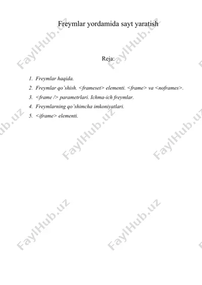 frеymlar yordamida sayt yaratish — DOC
