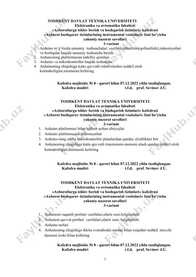 arduino platformasi yakuniy nazorat savollari — DOCX