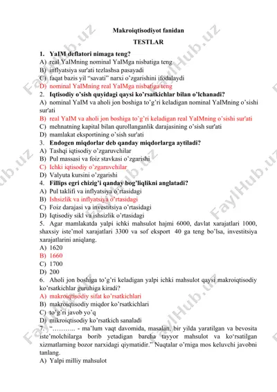 makroiqtisodiyot fanidan testlar — DOCX
