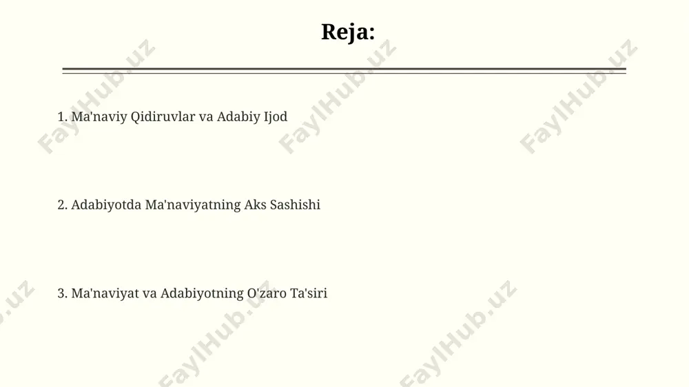 rasida 5 dan ortiq asar ma'naviy qidiruvlar, inson ruhiyatining murakkabligi va tanqidlarni aks ettiradi. ma'naviy merosimizdagi 12-15 asrlarga oid adabiy asarlar, xususan, navoiy va xorazmiyning g'azallari, tasavvuf falsafasining chuqur ta'sirini aks ettirib, insoniy qadriyatlarni yuksaltiradi. ma'naviyat va adabiyotning o'zaro bog'liqligi ma'naviyat adabiyotning 3 ta asosiy janrini – she'riyat, proza va drama – boyitib, insoniy qadriyatlarni, 7 ta universal mavzu – sevgi, o'lim, adolat kabi tushunchalarni aks ettiradi. taxminan 50% dan ortiq klassik adabiy asarlar, o'zida chuqur ma'naviy mazmunni mujassamlashtirib, inson qalbining sirlarini ochib beradi va axloqiy qarashlarni shakllantirishga yordam beradi. adabiy asarlardagi ramziy obrazlar, masalan, 12 ta hayvon yoki 4 ta fasl orqali ma'naviy haqiqatlar ifodalanadi, o'quvchining ruhiy rivojlanishiga hissa qo'shadi. mif va ramzlarning ma'naviy ma'nosi asarda 5 ta turli madaniyatga mansub mifologik hikoyalar taqqoslanib, ularning ma'naviy mohiyatidagi 2 ta umumiy xususiyat, ya'ni ezgulik va yovuzlik kurashi va qayta tug'ilish g'oyasi aniqlangan. “mif va ramzlarning ma'naviy ma'nosi”da 7 ta asosiy …