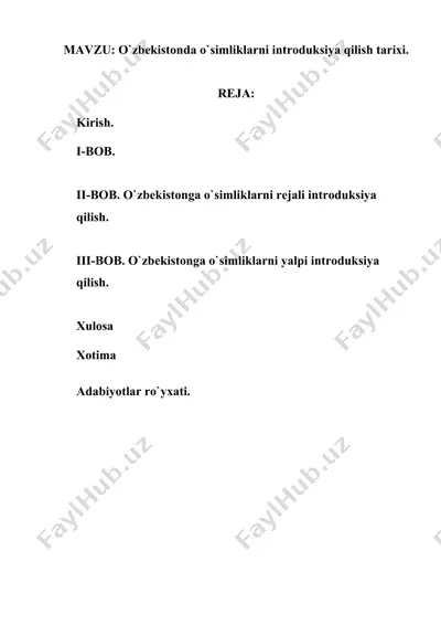 o`zbekistonda o`simliklarni introduksiya qilish tarixi — DOC