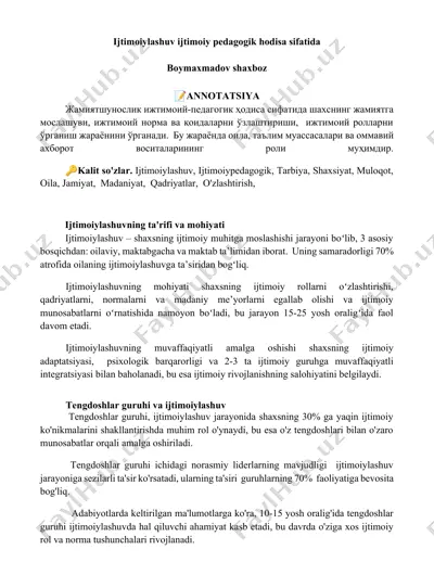 ijtimoiylashuv va pedagogika — DOCX