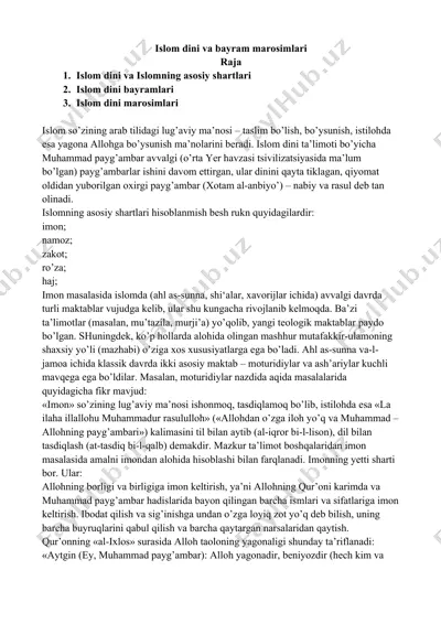 islom dini va bayram marosimlari — DOC