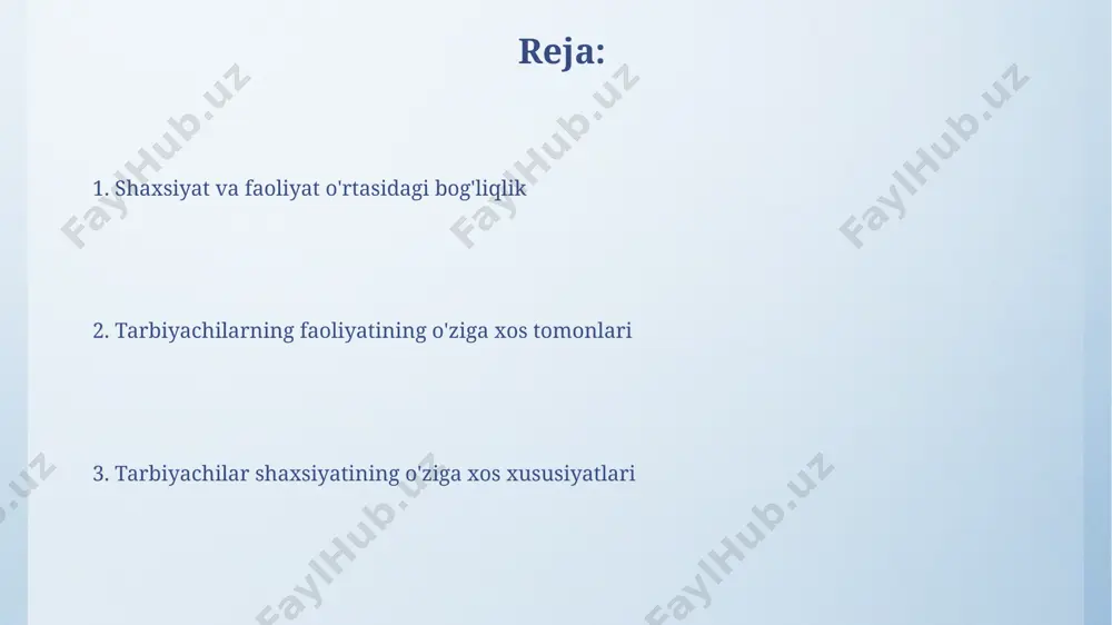 alarini rivojlantirish uchun o'qituvchilar kamida 5 xil muloqot uslubini qo'llashni va ularning samaradorligini 30% ga oshirishni o'rganishlari kerak. axloqiy va etik standartlarga riyoa etish pedagogik faoliyatda kamida 5 yillik tajribaga ega bo'lgan o'qituvchilar axloqiy va etik standartlarga rioya qilishda yuqori darajada malakaga ega bo'lishadi. o'qituvchilarning 80% dan ortig'i o'quvchilar bilan o'zaro munosabatlarda hurmat, adolat va tenglik tamoyillariga amal qilishini ta'kidlaydi. pedagogik mahorat va ko'nikmalar muvaffaqiyatli pedagogik mahorat o‘qituvchining o‘quv rejalarini moslashtirish qobiliyati, 10 dan ortiq yangi pedagogik texnologiyalarni qo‘llash va o‘quv jarayonini individualizatsiya qilishni o‘z ichiga oladi. o‘qituvchining pedagogik ko‘nikmalari kamida 3 yillik amaliy tajriba orqali rivojlanadi va o‘quvchilar bilan o‘zaro munosabatlarning 70% ini tashkil etadi. o'z-o'zini boshqarish va o'z-o'zini tarbiyalash o’z-o’zini boshqarishning 3 bosqichi – rejalashtirish, amalga oshirish va baholash – o’qituvchilarning samaradorligini 20% ga oshirishi mumkin. muvaffaqiyatli o’z-o’zini boshqarish va tarbiyalash natijasida o’qituvchilarning stress darajasi 15% ga pasayadi va kasbiy qoniqish 10% ortadi. innovatsion yondashuvlar va kreativlik o‘qituvchilarning …