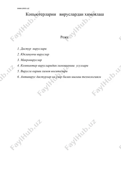 копьютерларни вируслардан химоялаш — DOC