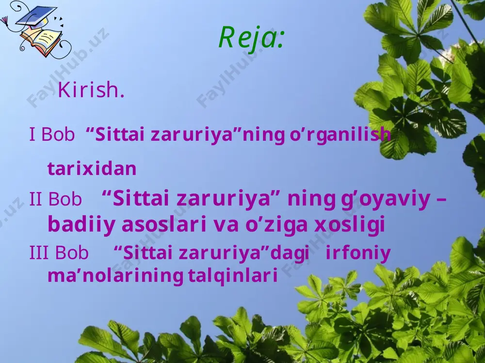 navoiy va ilohiyot" kitobi o’quvchilar qo’liga tegdi. r.vohidov va m.mahmudovlarning "ma’naviyat  komillik saodati" risolasida alisher navoiyning nisbatan kam o’rganilgan "sittai zaruriya", "fusuli arbaa" qasidalar turkumining g’oya va mavzular olami xususida jiddiy mulohazalar bildirildi. prof. r.vohidovning "sittai zaruriyada tatabbu’" maqolasida mazkur turkumning g’oyaviy ildizlari tatabbuchilik an’anasi, qasidalarning yozilish tarixi haqida keng ma’lumot beriladi . prof. najmiddin komilovning "faqr nuri porlagan qalb" risolasida "sittai zaruriya" tarkibidagi qasidalar, ularning badiiyati, tatabbuchilik an’anasi xususida qiziqarli fikrlarni o’qish mumkin. adabiyotshunos n.bekovaning “alisher navoiyning hamd g’azallari va ”ruh ul- quds”qasidasining badiiyati ”nomli nomzodlik ishida ham mazkur mavzuga doir asosli fikrlar bildirilgan. r.vohidov va m.mahmudovlarning "ma’naviyat  komillik saodati" risolasida alisher navoiyning nisbatan kam o’rganilgan "sittai zaruriya", "fusuli arbaa" qasidalar turkumining g’oya va mavzular olami xususida jiddiy mulohazalar bildirildi. prof. r.vohidovning "sittai zaruriyada tatabbu’" maqolasida mazkur turkumning g’oyaviy ildizlari tatabbuchilik an’anasi, qasidalarning yozilish tarixi haqida keng ma’lumot beriladi . prof. najmiddin komilovning "faqr nuri porlagan qalb" …