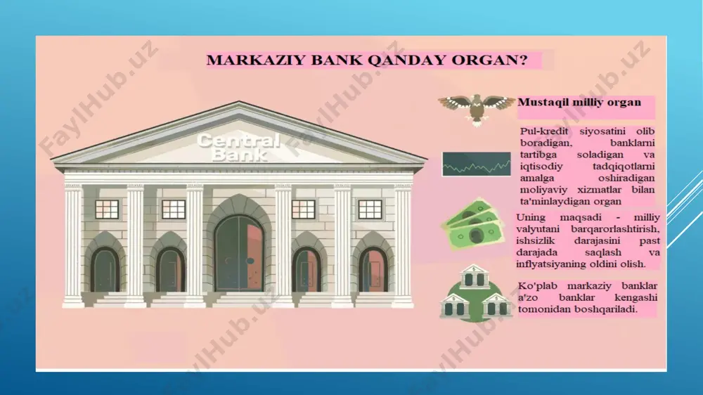 ta-kredit tashkilotlari o‘tkazilgan xalqaro konferensiyalar, yig‘ilishlar, tadqiqotlar natijalari bo‘yicha statistik materiallarni nashr etib boradi. 2) maslahatchi funksiyasi. xalqaro moliya tashkilotlari mamlakatlarning xukumatlariga valyutakredit va moliya siyosatini o‘tkazish bo‘yicha maslahatlar beradi. tartibga solish funksiyasi. xalqaro moliya tashkilotlari xalqaro moliya munosabatlarini tartibga solish funksiyasini ham bajaradi. jumladan, xvf to‘lov balansida muammolarga ega bo‘lgan mamlakatlarga vaqtinchalik moliyaviy yordam ko‘rsatadi. xvf mamlakatlarga milliy valyuta kursini bir maromda saqlash uchun ham bir necha bor vaqtinchalik yordam ko‘rsatgan. bashorat qilish funksiyasi. xalqaro moliya tashkilotlari milliy va jahon iqtisodiyoti rivojlanishining bashoratini amalga oshiradi. xalqaro moliya tashkilotlari universallik darajasi va maqsadlariga bog‘liq holda jahon ahamiyatiga ega bo‘lgan, mintaqaviy, shuningdek faoliyati jahon xo‘jaligining ma’lum bir sohasini qamrab oluvchi tashkilotlarga ajratiladi. xalqaro iqtisodiy munosabatlarning asosiy shakllarini tartibga soluvchi xalqaro tashkilotlarni tashkil etish g‘oyasi 1929-1933-yillardagi jahon iqtisodiy inqirozi ta’siri natijasida yuzaga keldi. xalqaro moliya tashkilotlari jahon iqtisodiyotini rivojlantirish sohasidagi muayyan masalalarni hal etish uchun a’zo mamlakatlarning 13 moliyaviy resurslarini birlashtirish orqali …