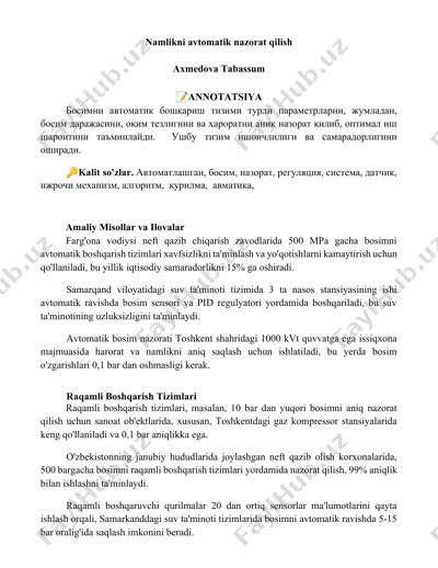 avtomatik bosim boshqarish tizimi — DOCX