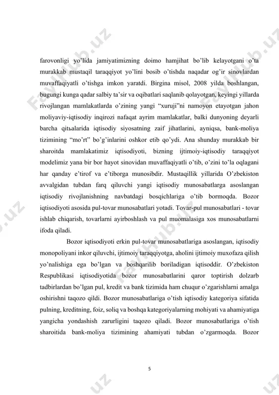 yatda bank tizimi uning iqtisodiy tizimining muhim va ajralmas tarkibiy qismi hisoblanadi. tarixan tovar ishlab chiqarish va muomala jarayonining rivojlanishi banklarning rivojlanishi bilan o’zaro boьliq holda taraqqiy qilib borgan. banklar xo’jaliklarga kredit bera turib, korxona, tashkilotlar o’rtasida hisob-kitoblarni o’tkaza borib, kapital harakatida vositachi sifatida maydonga chiqadi. bozor iqtisodiyoti sharoitida bank tizimida katta tarkibiy o’zgarishlar yuzaga keldi va banklarning tarkibi va ular bajaradigan funktsiyalar va ularga yuklangan vazifalarning mohiyati va sifati o’zgarib bormoqda. banklar ma’muriy buyruqbozlik tizimida ishlashdan yangi bozor munosabatlari sharoitida ishlashga o’tdi. bozor munosabatlari sharoitida ishlash banklardan yangi xizmat turlarini tadbiq qilish, mijozlarning qiziqishlarini hisobga olish, ularga xizmat ko’rsatishning yangi usullarini joriy qilish, yangi kredit vositalarini banklar faoliyatida qo’llash, turli xil kredit institutlarining barpo qilinishi bilan bog’liq jarayonlarning yuzaga kelishiga olib keldi. i.bob. bank tizimi, uning mohiyati va tuzilishi 1.1 bank tizimi tushunchasi va tuzilishi bank tizimi-tor ma’noda mank muassasalari yig‘indisidir. bank tizimi keng ma’noda bank muassasalari va ular …