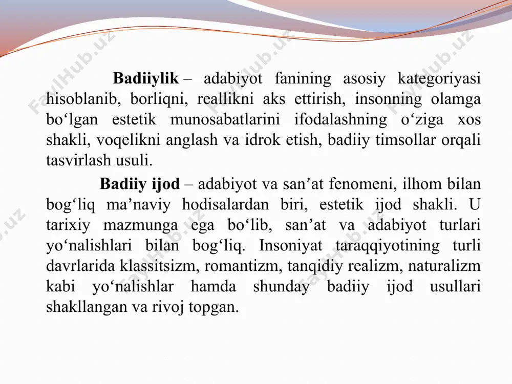lari uchun hayot haqida ma’lum tasavvurga ega bo‘lishlari zarur. o‘qish savodxonligi darsliklaridagi badiiy matnlarni tanlashda, avvalo, didaktikaning umumiy mezonlari: g‘oyaviylik; bayonning ilmiyligi, tushunarliligi; ko‘rsatmalilik; onglilik; o‘quv materialining hayot bilan bevosita aloqadorligi; bolalar yoshi va dunyoqarashi, o‘ziga xos ruhiy xususiyatlarining hisobga olinishiga asoslanadi. boshalng‘ich sinflarda turli mavzudagi badiiy matnlar bеriladi. boshlang‘ich sinflarda bеrilgan har qanday badiiy matnda, avvalo bolaning yosh xususiyati hisobga olinadi. hikoya kichik hajmli badiiy asar bo‘lib, unda kishi hayotidagi ma’lum bir voqea, hayotning muhim tomonlari umumlashtirib tasvirlanadi.. badiiy o‘qish san’ati orqali asarning g‘oyaviy mazmunini chuqur tushunishda badiiy хususiyatlar-ni aniqlashda inson ongi va hissi-yotiga ta’sir etishda aхloqiy-estetik tuyg‘ularini shakllantirishda ma’naviy olamini boyitishga хizmat qiladi. badiiy o‘qishning o‘ziga хos хususiyatlari insonda tuyg‘u va kayfiyatlar hosil qiladi. voqelikning his-tuyg‘uli qiyofasini yaratadi. asar voqealari “jonlanadi”. qahramonlar “tilga kiradi”. o‘quvchi ham muallif, ham qiyofa (obraz) yaratuvchi, ham ijrochi sifatida namoyon bo‘ladi. o‘quvchi aktyorlik san’atidan ham хabardor bo‘ladi. badiiy nutq san’atini o‘rganishning muhim vositalardan …