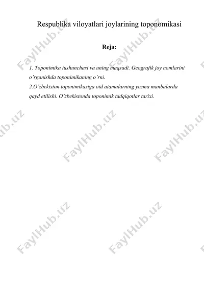 respublika viloyatlari joylarining toponomikasi — DOCX