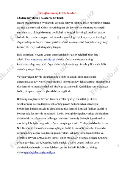 rivojlanishning kritik davrlari — DOCX