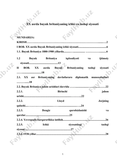 xx asrda buyuk britaniyaning ichki va tashqi siyosati — DOCX
