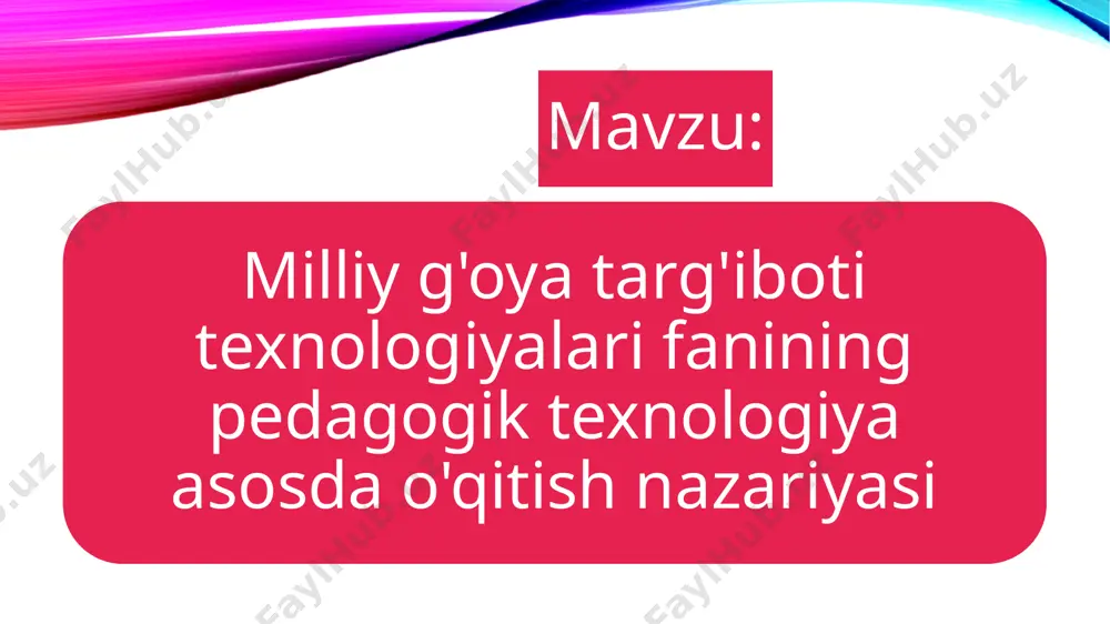 iy dasturida ilk bor mamlakatimiz ta’lim tizimida texnologiyalashtirish muammosi. texnologiyalardan ta’lim sohasida foydalanish muammolari bo‘yicha mamlakatimizda xx asrning so‘nggi o‘n yilliklarida, ayniqsa, mustaqillik yillarida ko‘plab katta ishlar amalga oshirilganligi. texnologiya(jarayon sifatida) uchta qoida bilan tavsiflanishi. sanoat va ijtimoiy texnologiyalar. “o‘qitish texnologiyasi” tushunchasining paydo bo‘lishi. o‘quv jarayoniga texnologik yondashuv. zamonaviy pedagogikada o‘qitish texnologiyasining asosiy tavsifi. oliy ta’lim tizimida o‘qitish texnologiyasiga qo‘yiladigan talablar. mamlakatimizda mafkuraviy maqsadlarning tubdan yangilanishi, milliy g‘oyaning omma ongiga uzluksiz singdirib borilishi pedagogik tafakkurni ham o‘zgartirayotganligi. mafkuraviy jarayonlar pedagogik voqelikni aks ettiradigan ta’limiy faoliyat loyihalarini asoslaydigan fan sohasini qamrab olishi. yangi pedagogik bilimlar ko‘lami kadrlar tayyorlash milliy dasturi talablari asosida kengayib borayotganligi. didaktikaning o‘qitish nazariyasi sifatida ikki umumlashgan savolga javob berishi. “nimani o‘qitish kerak” (mazmun) “qanday o‘qitish kerak” (texnologiya). texnologik yondashuvning izohli-tasvirli yondashuvdan farqli jihatlari. har qanday pedagogik texnologiya asosini ilmiy jihatdan qurilgan didaktik jarayon tashkil etishi. o‘qitish texnologiyalarini loyihalash qonunlari. fan mavzulari bo‘yicha o‘quv maqsadlarini aniq belgilash pedagogik …