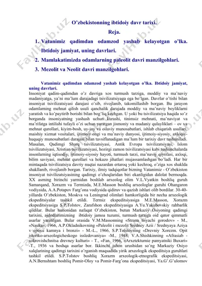 o’zbekistonning ibtidoiy davr tarixi — DOCX