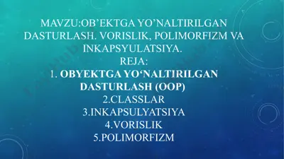 ob’ektga yo’naltirilgan dasturlash — PPTX