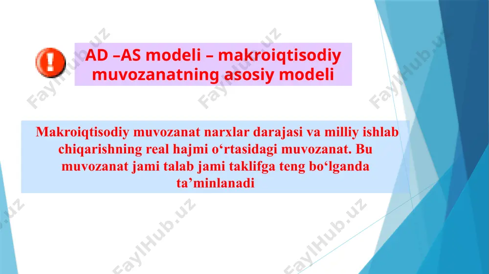 o‘lmagan omillari (yalpi taklif egri chizig‘ining siljishlari): ishlab chiqarish omillar miqdori va unumdorligining o‘zgarishi yangi texnologiyalar soliqlarning o‘zgarishi imtiyozlar va subsidiyalar ishlab chiqarish omillar miqdori va unumdorligining o‘zgarishi yangi texnologiyalar soliqlarning o‘zgarishi imtiyozlar va subsidiyalar oshsa agar: kamaysa agar: p as ad y p as ad y taklifning keskin o‘zgarishi talabning keskin o‘zgarishi jami taklif shoki jami talab shoki davlatning barqarorlashtirish siyosati byudjet-soliq siyosati tashqi-savdo siyosati pul-kredit siyosati bu siyosat iqtisodiyotda shoklar sababli kelib chiqqan tebranishlarni yumshatishga hamda muvozanatni tiklashga qaratilgan etiboringiz uchun raxmat image2.png /docprops/thumbnail.jpeg