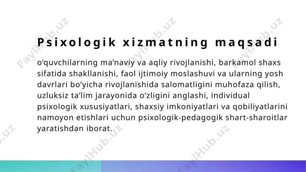 ishlarini mustaqil shakllantirish; ta’lim muassasasi rahbariyatidan o‘zining faoliyat olib borishi uchun zarur shart-sharoitlar yaratib berilishini talab qilish; ta’lim muassasasi rahbariyati bilan kelishgan holda sinfdagi va sinfdan tashqaridagi mashg‘ulotlarda hamda boshqa tadbirlarda o‘quvchilarning xulq-atvori hamda individual xususiyatlarini, ularning o‘qishga va pedagog xodimlarga bo‘lgan munosabatlarini o‘rganish maqsadida ishtirok etish; dars mashg‘ulotlari, ma’naviy-tarbiyaviy tadbirlar va sport musobaqalarini kuzatish, tahlil qilish, o‘quvchilarning shaxsiy hujjatlari bilan tanishish, zarur taklif va maslahatlar berish; ta’lim muassasasining pedagogik va metodik kengashlarida ishtirok etish, o‘z yo‘nalishi bo‘yicha takliflar berish; ilg‘or xorijiy tajribani inobatga olib psixologik-pedagogik tashxisga oid yangi metodik dasturlarni ishlab chiqish, tajriba-sinovdan o‘tkazishda qatnashish, ularni amaliyotga joriy etishda ishtirok etish; ta’lim muassasasi rahbariyatining qonunchilik hujjatlariga zid ravishda berilgan topshiriq va ko‘rsatmalarini bajarmaslik; o‘quvchilarning hayoti va faoliyatiga doir turli ishchi guruhlar va komissiyalar ishida o‘z ixtiyoriga ko‘ra qatnashish, fikrlar bildirish, ularda qabul qilingan qarorlar ustidan yuqori turuvchi tashkilotlarga murojaat qilish; davlat va nodavlat notijorat tashkilotlarga, huquqni muhofaza qiluvchi organlarga …