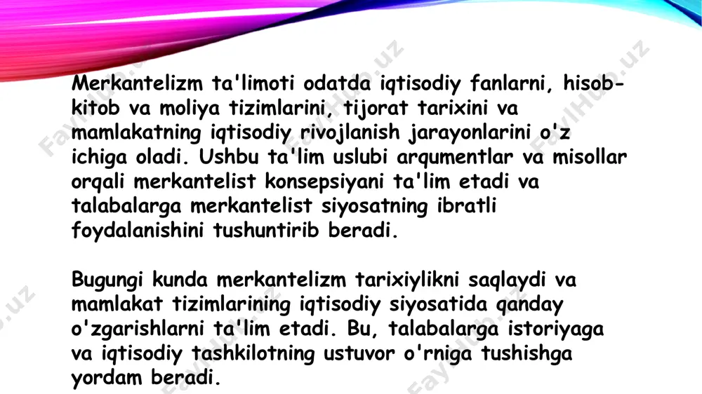 vi cheklanishi kerak. 4. mehnat va qiymat nazariyasi klassik iqtisodchilar mehnatni asosiy boylik manbai deb bilganlar. ular mehnatning ishlab chiqarilgan mahsulotga qo‘shgan qiymatini asosiy qiymat omili sifatida qaraganlar. adam smit va david rikardo kabi iqtisodchilar mehnatning qanchalik uzoq davom etishi yoki qanchalik qiyin bo‘lishi mahsulot qiymatiga bevosita ta'sir qiladi, deb hisoblashgan. 5. erkin savdo va xalqaro iqtisodiyot klassik iqtisodchilar xalqaro savdo erkin bo'lishi kerak deb hisoblashgan. david rikardoning solishtirma ustunlik nazariyasi bu g‘oyaga asos bo‘lgan. unga ko‘ra, har bir davlat o‘zining nisbatan samaraliroq ishlab chiqaradigan mahsulotlarini eksport qilib, kam samarali mahsulotlarni import qilishi orqali umumiy farovonlikni oshirishga erishadi. bu esa davlatlar o‘rtasidagi savdo cheklovlarini kamaytirish va erkin savdoni rivojlantirishni rag‘batlantirishga olib keladi. 6. erkin bozor va "ko‘rinmas qo‘l" erkin bozor tamoyili: klassik maktab iqtisodiyotni davlat emas, balki erkin bozor mexanizmlari orqali boshqarishni qo‘llab-quvvatlaydi. bozorning o‘zini o‘zi tartibga solishi raqobat va talab-taklif asosida sodir bo‘ladi. ko‘rinmas qo‘l nazariyasi: adam smitning "ko‘rinmas …