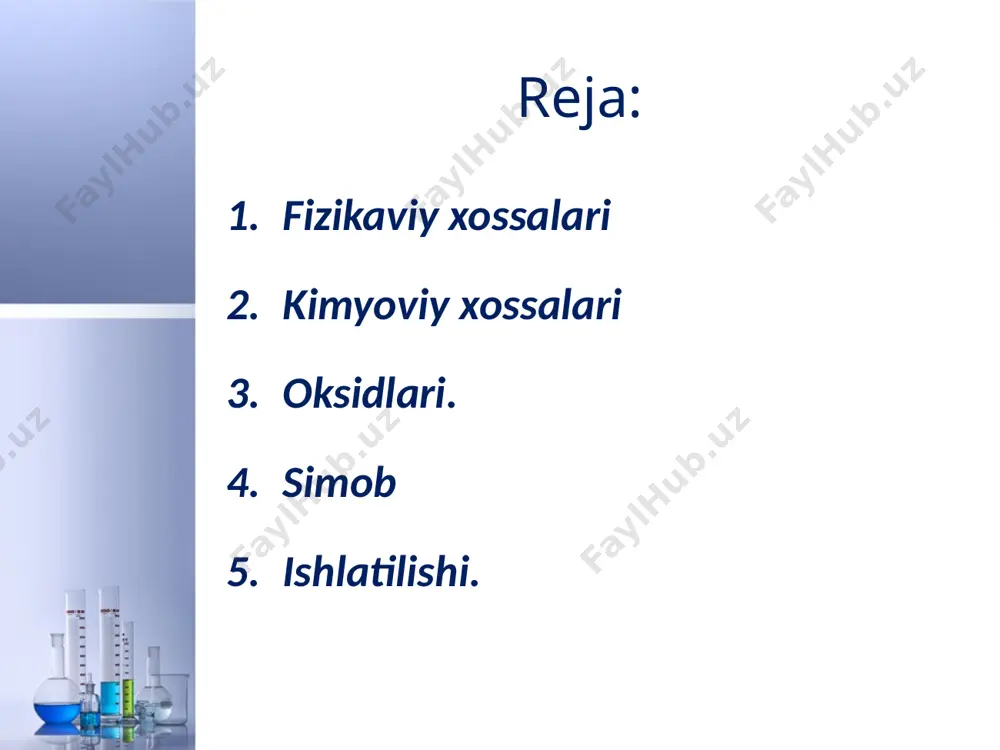 ndlashda ishlatiladi. zns ni baso4 bilan aralashmasi oq rangli bo‘yoqlar tayyorlashda muhim ahamiyatga ega. simob va uning birikmalaridan turli xildagi dorilar tayyorlanadi. simob o‘zida turli metallarni eritadi. metallarning simobdagi eritmasi amalgamalar deb ataladi. image2.jpeg image3.jpeg image4.jpeg image5.jpeg image6.jpeg image7.jpeg image8.jpeg image9.jpeg image10.jpeg image11.jpeg image12.jpeg image13.png image14.jpeg image15.png image16.png image17.jpeg image18.jpeg image19.jpeg image20.png image21.jpeg image22.jpeg image23.jpeg image24.jpeg image25.jpeg image26.jpeg image27.jpeg image28.jpeg image29.jpeg image30.jpeg image1.jpeg