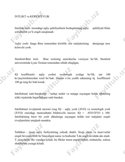 intellekt va keryatevlik testi — DOCX