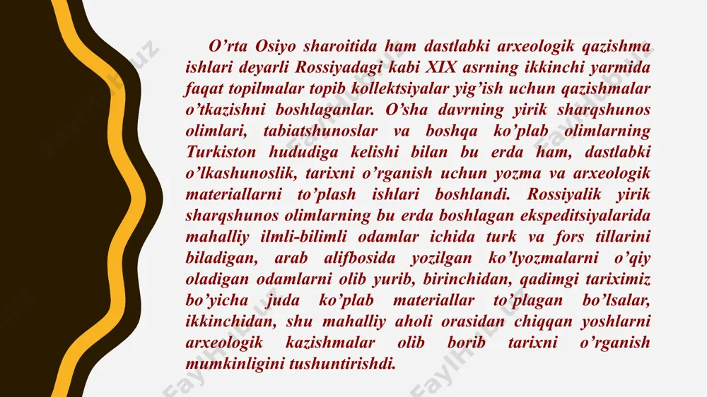 hissasi uchun" kichik kumush medali bilan mukofotlaydi. ko’p o’tmay u parijdagi "ilmiy arxeologiya jamiyatining a’zosi" etib saylanganligi ma’lum bo’ldi. n.i.veselovskiy yana bir mahalliy aholi vakillaridan biri mirza abdulla buxoriy bo’lib, u aslida savdogar-ziyoli oiladan chiqqan edi. ko’p yillar davomida arxeologik ashyolarni to’plash va ularni o’rganish bilan shug’ullangan va natijada oddiy asori-atiqalarni to’plovchi odamdan mahalliy ulkashunos, numizmat va havaskor arxeolog darajasaga ko’tarilgan. samarqandlik hattot abu sayd maxsum bo’lib, uning samarqand shahrining obidalaridagi ko’chirmalaridan n.i.veselovskiy, v.a.krachkovskaya, a.a.semyonov kabi taniqli sharqshunoslar o’z ilmiy tadqiqotlarida foydalanishgan. hatto, samarqandlik sharqshunos va arxeolog olim v.l.vyatkinga ulug’bek rasadxonasini o’rnini xvi asr vaqfnomalarini o’rganib turib ko’rsatib bergan ham abu sayd maxsum bo’ladi. sssrning xaritasi abu toxirxo’ja samarqandiyning qalamiga mansub bo’lgan "samariya" asarini 1899 yilda n.i.veselovskiy tomonidan fors tilida, 1904 yilda v.l.vyatkin tomonidan rus tilida nashr qilinishiga sababchi bo’lgan ham abu sayd maxsum bo’ladi. chunki, abu sayd maxsum birinchi marta bu qo’lyozmani topib, undan bir nusha ko’chirib, n.i.veselovskiyga bergan …