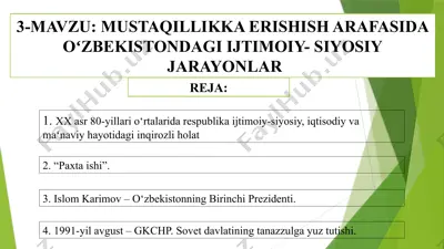 o'zbekistondagi ijtimoiy-siyosiy jarayonlar — PPTX