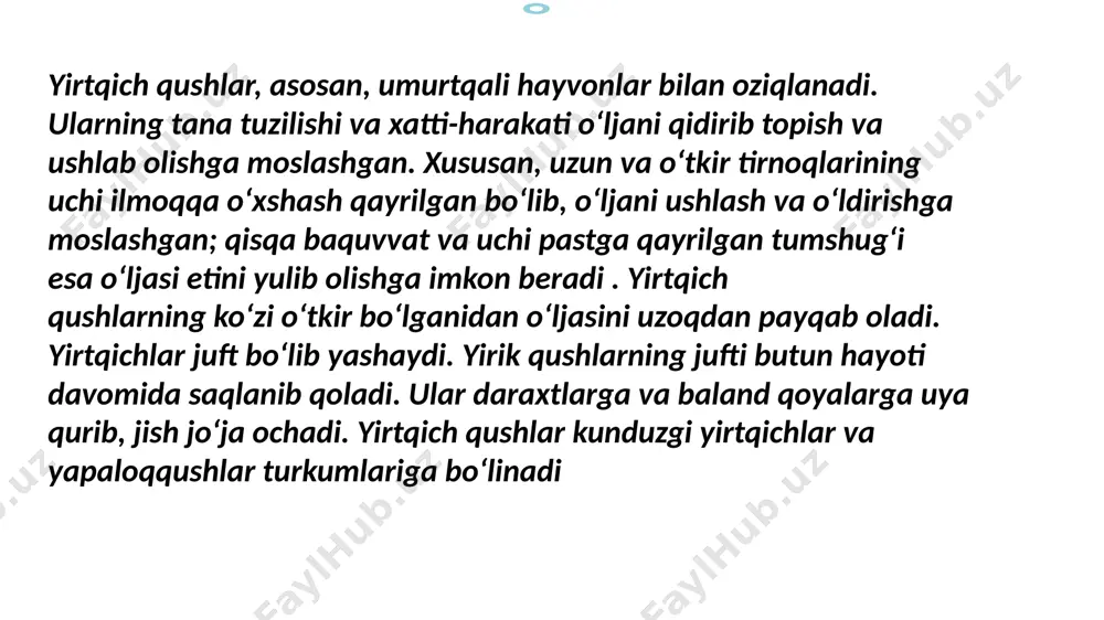 onqoziq, toshbaqa, quyon va boshqa hayvonlar bilan oziqlanadi.oʻrta osiyoda burgutning yosh joʻjasini qoʻlga oʻrgatishadi. voyaga yetganida uni quyon, tulki va hatto boʻri oviga olib chiqishadi. kemiruvchilarni qirib, qishloq xoʻjaligiga foyda keltiradi. burgut oʻzbekiston va boshqa davlatlar qizil kitobiga kiritilgan. title text addition title text addition the user can demonstrate on a projector or computer, or print the presentation and make it film title text addition the user can demonstrate on a projector or computer, or print the presentation and make it film title text addition the user can demonstrate on a projector or computer, or print the presentation and make it film title text addition the user can demonstrate on a projector or computer, or print the presentation and make it film e'tiboringiz uchun rahmat time：××× teacher ：××× image1.emf image2.emf image3.emf image4.emf image5.emf image6.emf image7.emf image8.emf image9.jpeg image10.jpeg image11.jpeg image12.jpeg image13.jpeg image14.jpeg image15.jpeg