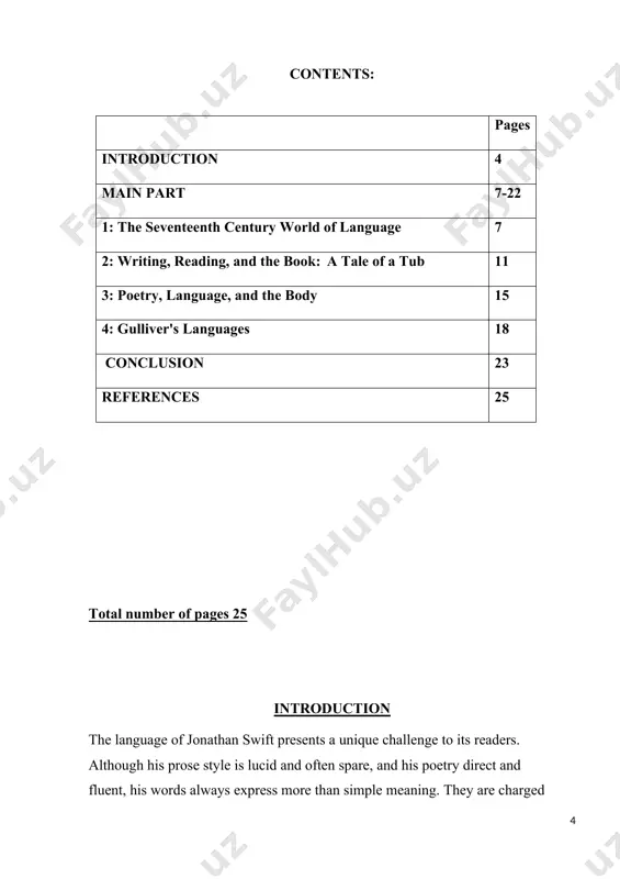 the 20th century the object of my course paper is jonathan swift – his life and work. “gulliver’s travels” the course paper includes introduction, 4 chapters, conclusion and list of references. the main part includes 4 chapters. the 1st chapter is concerned with the ideas and movements surrounding language in the late seventeenth and early eighteenth centuries. in particular, i examine the tendency to consider language as having positive and negative aspects, and the results of this thinking. these results feed into swift's views about language, and later i will consider some of these, and their relationship to the rest of his works. in the 2nd chapter, i read a tale of a tub with reference to the idea of 'the book'. this allows for discussions of a number of aspects of the text that i consider crucial. next chapter deals with swift's use of language in his poetry, considering …