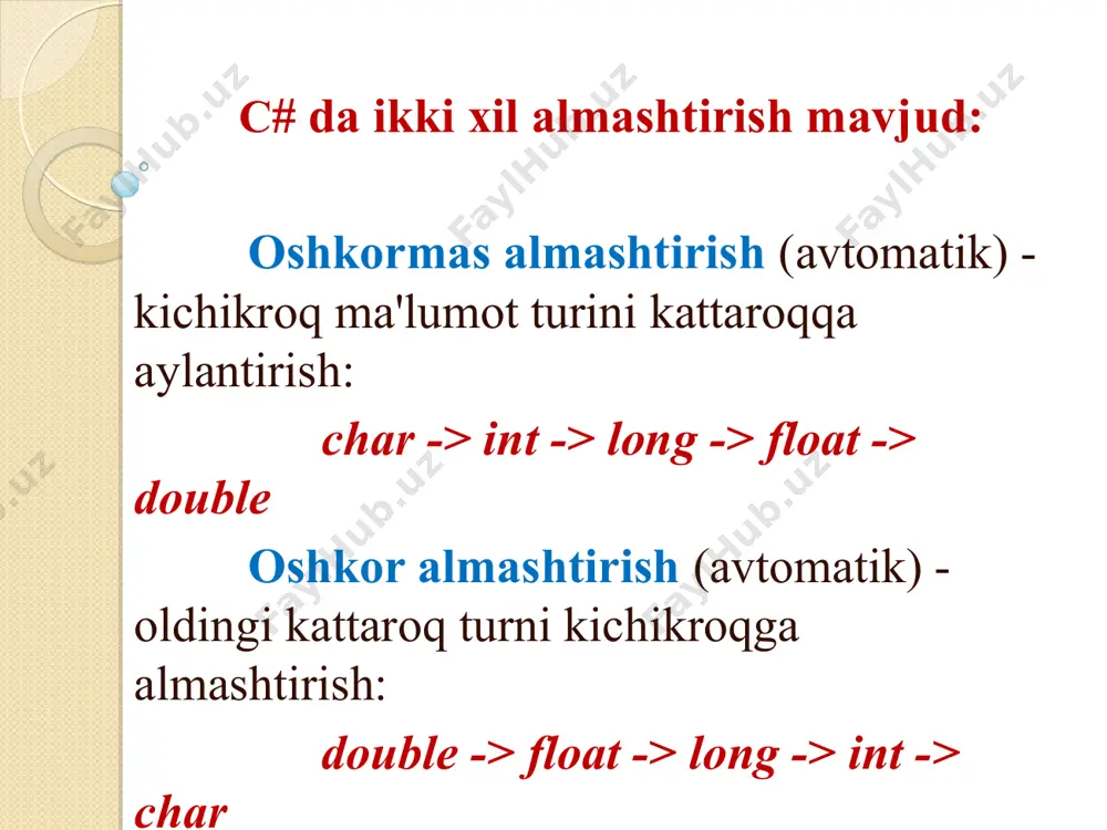 c# da turni boshqa turga keltirish - Page 4
