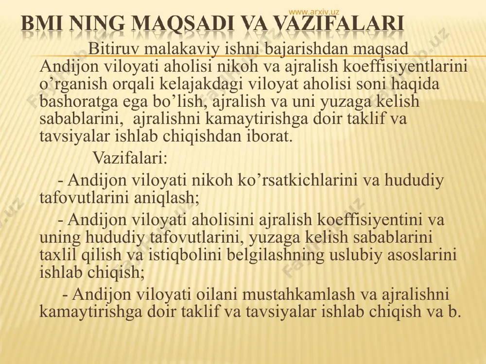 www.arxiv.uz www.arxiv.uz www.arxiv.uz www.arxiv.uz www.arxiv.uz www.arxiv.uz www.arxiv.uz www.arxiv.uz www.arxiv.uz 8 ulug’nor 5,8 7,0 5,5 7,1 6,9 12,1 8,7 11,1 11,2 10,0 11,4 12,0 9 qo’rg’ontep 6,0 6,6 5,7 6,4 7,1 10,3 10,4 13,4 10,6 9,2 9,7 10,1 10 marhamat 6,1 6,5 6,5 7,3 7,5 8,9 10,4 11,5 11,5 10,1 10,7 11,2 11 oltinko’l 7,7 7,1 6,8 8,1 8,5 8,9 9,2 10,1 10,6 9,5 9,8 10,1 12 paxtaobod 6,4 6,6 6,1 7,5 7,9 9,7 9,4 11,7 11,3 10,5 11,3 11,9 13 ho’jaobod 5,7 6,6 5,9 6,4 6,0 8,1 9,4 13,7 12,5 11,0 11,4 11,9 14 shahrihon 4,6 6,5 5,6 6,1 6,3 9,1 9,8 12,1 9,4 8,6 8,9 9,2 jami tuman 6,3 6,1 5,5 6,9 7,3 9,4 9,6 11,3 11,2 9,9 10,6 11,0 viloyat 6,2 5,9 5,3 6,7 7,1 9,1 9,4 11,2 10,7 9,8 10,5 10,9 www.arxiv.uz www.arxiv.uz № tuman va shahar shaharlar 2005 2006 2007 2008 2009 2010 2011 2012 1 …
