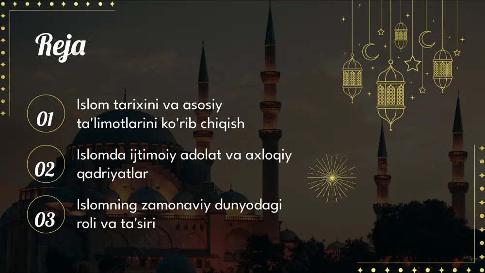 archa insonlar, jinsi, irqidan qat'i nazar, teng huquqlarga ega bo'lishi kerak. ijtimoiy tenglikni ta'minlash orqali, adolatga erishish mumkin. islomda rahm-shafqat, yordam va hamdardlik kabi qadriyatlar ijtimoiy adolatni mustahkamlashda muhimdir. islomda ijtimoiy adolatni ta'minlash axloqiy qadriyatlar va islom axloqiy qadriyatlar tushunchasi islomda muhim o'rin egallaydi. islom axloqiy qadriyatlarga asoslangan bo'lib, ular insonlarni yaxshilikka, adolatga va halollikka chaqiradi. bu qadriyatlar jamiyatda ijtimoiy tartibni saqlashda va shaxsiy taraqqiyotda muhim rol o'ynaydi. axloqiy qadriyatlarning ahamiyati juda katta. ular insonlarning o'zaro munosabatlarini yaxshilaydi, ijtimoiy hamjihatlikni oshiradi va shaxsiy taraqqiyotni rag'batlantiradi. ijtimoiy barqarorlik uchun axloqiy qadriyatlar zarur, chunki ular jamiyatdagi ishonch va hurmatni mustahkamlashga yordam beradi. islomda axloqiy qadriyatlarni rivojlantirish yo'llari ko'p. oila tarbiyasi axloqiy qadriyatlarni shakllantirishda muhim ahamiyatga ega. ota-onalar farzandlariga yaxshi axloqiy qadriyatlarni o'rgatish orqali ularning shaxs sifatlarini rivojlantirishga yordam beradi. ta'lim va madaniyat ham axloqiy qadriyatlarni rivojlantirishda asosiy omillardandir. din va madaniyat orqali yosh avlodga axloqiy qadriyatlarni yetkazish, ularni to'g'ri yo'lda tarbiyalash muhimdir. …