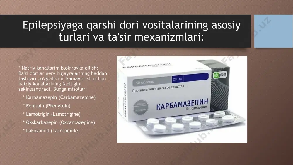 ona va bola uchun xavfli bo'lishi mumkin. shifokor eng xavfsiz davolash usulini tanlashga yordam beradi. * hayot tarzi: sog'lom turmush tarziga rioya qilish (yetarli uyqu, stressni kamaytirish, spirtli ichimliklardan voz kechish) davolash samaradorligini oshirishi mumkin. mumkin bo'lgan nojo'ya ta'sirlari: har qanday dori kabi, epilepsiyaga qarshi vositalar ham nojo'ya ta'sirlarga ega bo'lishi mumkin. ular dorining turiga, dozasiga va individual javobga qarab farq qiladi. ba'zi keng tarqalgan nojo'ya ta'sirlar quyidagilardan iborat bo'lishi mumkin: * charchoq, uyquchanlik * bosh aylanishi, muvozanatni yo'qotish * ko'ngil aynishi, qusish, oshqozon-ichak traktidagi buzilishlar * diqqatni jamlashda qiyinchiliklar, xotira muammolari * kayfiyat o'zgarishi, asabiylashish * toshmalar * og'irlik o'zgarishi * ko'rishdagi o'zgarishlar (masalan, ikkilanish) * soch to'kilishi yoki aksincha, ortiqcha tuk o'sishi (ba'zi dorilarda) * milkning kattalashishi (masalan, fenitoin bilan) epilepsiyaga qarshi dorilar ko'plab bemorlarda xurujlarni samarali nazorat qilishga yordam beradi va ularning hayot sifatini yaxshilaydi. davolashning muvaffaqiyati ko'p jihatdan shifokor tavsiyalariga qat'iy rioya qilishga, dorilarni muntazam qabul …