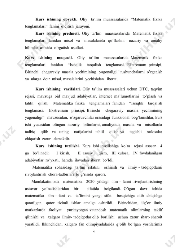 sliklari o’quvchilarning yoshiga nisbatan fanni o’zlashtirish qiyinlashtiruvchi murakkab masalalardan iborat va boshqa fanlarda o’tiladigan mavzular bilan uyg’unlashtirilmagan; uchinchidan, matematikaga qiziquvchan, xalqaro olimpiadalar g’oliblari bo’lgan aksariyat iqtidorli yoshlarimiz hududlardan bo’lishiga qaramasdan ularning kelgusi rivojlanishi uchun oliy ta’lim va ilm- fan sohasida zarur shart – sharoit yaratib berilmagan; to’rtinchidan, matematika sohasidagi ilmiy- tadqiqotning amaliyot va ishlab chiqarish bilan bog’liqligi zaifligicha saqlanib qolmoqda; beshinchidan, sohadagi olimlarning xorijiy ilmiy va ta’lim muassasalari bilan aloqalari milliy matematikani jahon miqyosiga olib chiqish, xalqaro hamjamiyatda nufuzini oshirish uchun yetarli emas. ta’limning barcha bosqichlarida matematika fanini o’qitish tizimini yanada takomillashtirish, pedagoklarning samarali mehnatini qo’lla- quvvatlash, ilmiy- tadqiqot ishlarining ko’lamini kengaytirish va amaliy ahamiyatini oshirish, xalqaro hamjamiyat bilan aloqalarni mustahkamlash, shuningdek, 2017- 2021- yillarda o’zbekiston respublikasini rivojlantirishning beshta ustuvor yo’nalishi bo’yicha xarakatlar strategiyasini“ ilm, ma’rifat va raqamli iqtisodiyotni rivojlantirish yili ”da amalga oshirishga oid davlat dasturida belgilangan vazifalar ijrosini ta’minlash maqsadida. 1. quyidagilar matematika sohasidagi ta’lim sifatini oshirish , …