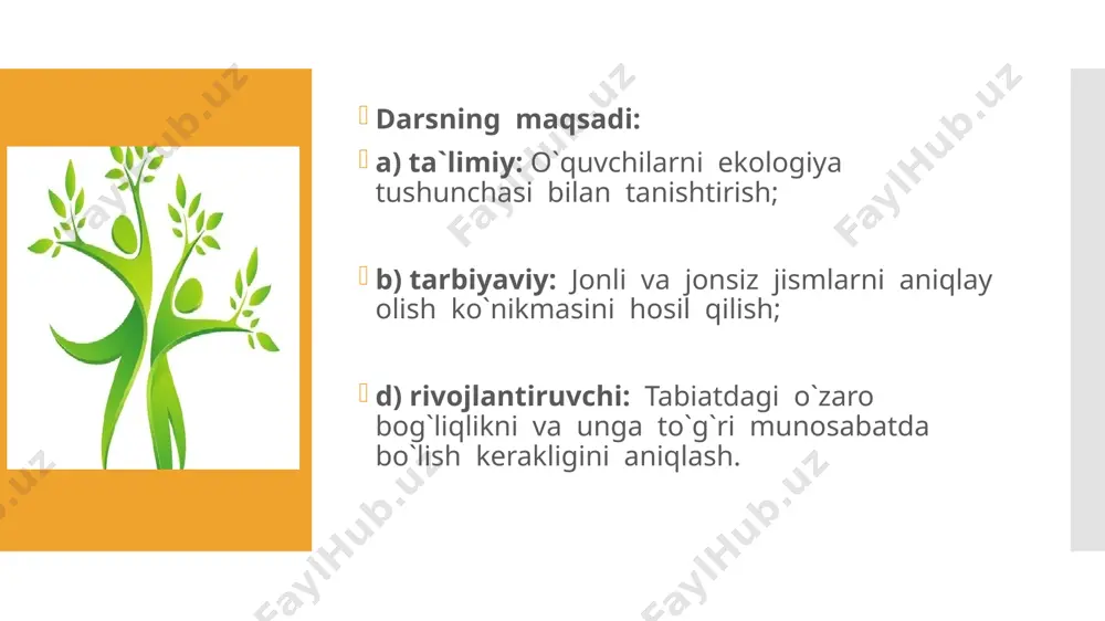 1. lo`k – lo`k etib yuradi, sahroda ko`p bo`ladi. a) ot; b) tuya; d) mushuk; e) yumronqoziq 2. yo`l – yo`l to`ni bor, yuzlarida xoli bor. a) sher; b) yo`lbars; d) ayiq; e) bo`ri v. darsga yakun yasash va baholash: darsda faol qatnashgan o`quvchilar rag`batlantiradi va baholanadi. vi. uyga vazifa: jonli burchak mavzusini o`rganish image1.jpeg image2.gif image3.jpeg image4.jpeg image5.jpeg image6.jpeg image7.jpeg image8.jpeg image9.jpeg image10.jpeg image11.jpeg image12.jpeg image13.jpeg image14.jpeg image15.jpeg image16.jpeg image17.jpeg image18.jpeg image19.jpeg image20.jpeg image21.jpeg /docprops/thumbnail.jpeg