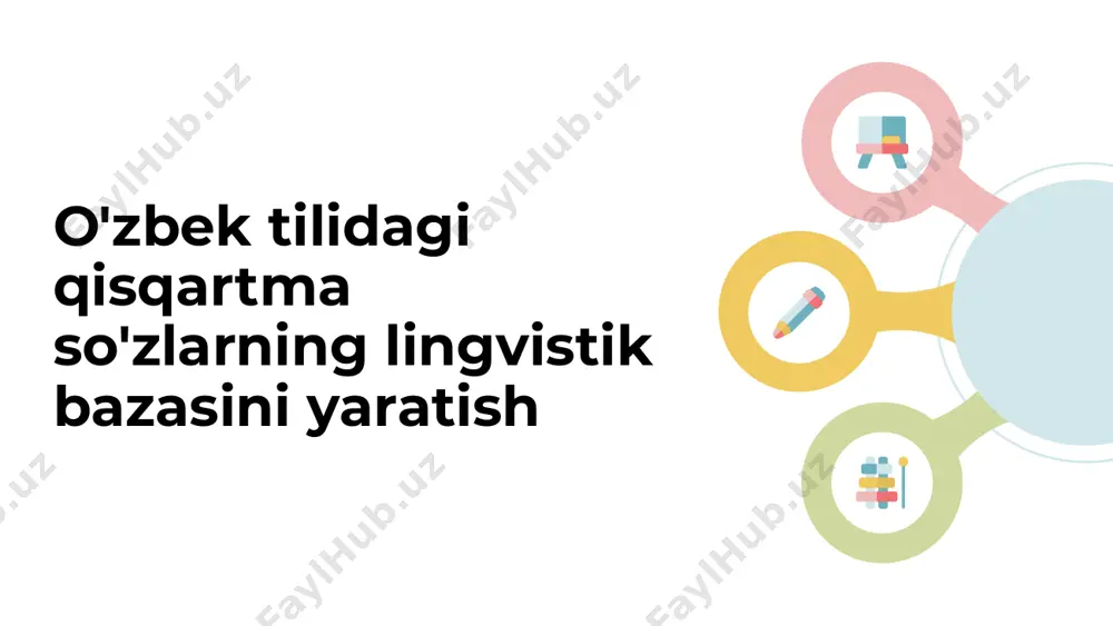 nlashni o'z ichiga oladi. tadqiqotchilar qisqartmalarni standartlashtirish, turli xil variantlarni ko‘rib chiqish va o‘zbek tilidagi qisqartmalarning har tomonlama qamrab olinishini ta’minlashda qiyinchiliklarga duch kelmoqdalar. o‘zbek tilidagi qisqartmalar tuzilishi haqida tushuncha o‘zbek tilida qisqartmalarning lingvistik bazasini yaratish jarayonida o‘zbek tilida keng qo‘llaniladigan qisqartmalarning tuzilishi va qoliplarini tushunish juda muhimdir. o‘zbek tilidagi qisqartmalarning tarkibiy qismlari va kelib chiqishini tahlil qilib, tadqiqotchilar ushbu qisqartirilgan shakllarning shakllanishini tartibga soluvchi lingvistik tamoyillarni ochib berishlari mumkin. qisqartmalarni chuqur o‘rganish nafaqat o‘zbek tili haqidagi tushunchamizni kengaytiribgina qolmay, balki tilning lingvistik resurslarini rivojlantirishga ham xizmat qiladi. 1 2 3 o‘zbek tilidagi qisqartmalarni boshqa tillar bilan solishtirish o‘zbek tilida qisqartmalarning lingvistik bazasini yaratishda o‘zbek tilida qo‘llaniladigan qisqartmalarni boshqa tillardagi qisqartmalar bilan tahlil qilish va solishtirish muhim ahamiyatga ega. ushbu qiyosiy tadqiqot o‘zbek tilidagi qisqartmalarning boshqa tillarga nisbatan qoliplari, yo‘nalishlari va o‘ziga xos xususiyatlarini tushunishga yordam beradi. qisqartmalarning qo‘llanilishidagi farq va o‘xshashliklarni o‘rganib, tadqiqotchilar o‘zbek tilidagi lingvistik tuzilmalarning rivojlanishi va …