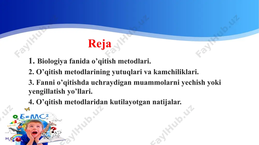 iliklar hal etish usullari sinfdagi o’quvchilarning bilim darajasi pastligi mavzuni soddalashtirish, yoki oson mavzularni tanlash o’quvchilardagi fanga qiziqmaslik fandagi yangiliklar, qiziqarli yangiliklardan boxabar qilish, fanning ahamiyat darajasini to’g’ri ochib bera olish bilsa ham javob bermaydigan o’quvchilarning mavjudligi alohida e’tibor talab etadi, savol bilan turtki berish, muloqotga kirishish qobiliyatini rivojlantirish tarbiyasi og’ir o’quvchilarning mavjudligi dars davomida o’quvchini biror mashg’ulot bilan band qilish yoki o’qituvchi dars o’tishda yordamchi qilib olishi ba’zi o’quvchilarning berilgan vazifani bajarmasligi ota-ona va o’qituvchi yordamini taklif etish, vazifani mustaqil bajarish ko’nikmasini shakllantirish(asta sekinlik bilan) o’qituvchidagi kamchiliklar hal etish usullari yangi sinflarda dars o’ta olmaslik dastlab o’quvchilar haqida ma’lumot to’plash, darsda salbiy muhit yaralishini oldini olish avval o’tmagan yoki esdan chiqqan mavzularni o’tish so’rab o’rganishdan uyalmaslik, o’z ustida mustaqil ishlash savolni to’g’ri qo’ya olmaslik kichik va katta sinflarga savolni turli qiyinlikda berish. (kichik sinflar uchun izohlash, fikrni to’ldirish savollari; katta sinflarda esa taqqoslash, masalani xulosalash) nutq madaniyatining yuqori darajada …