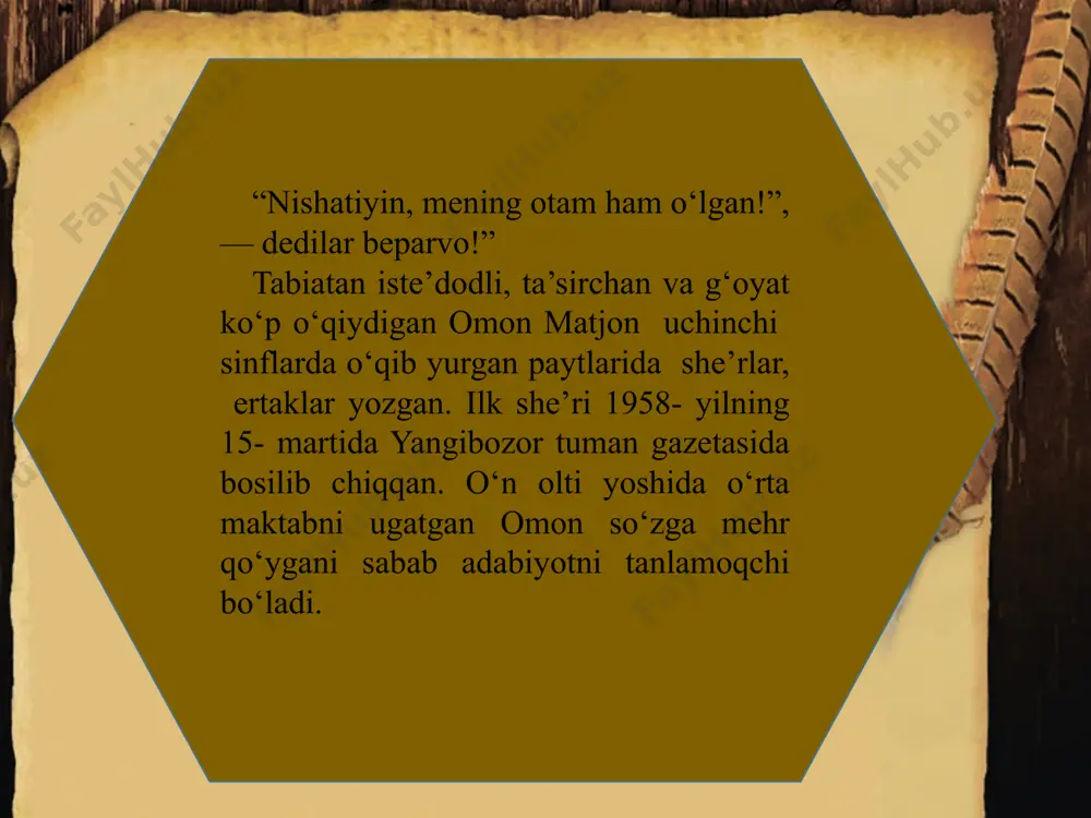 avol va topshiriqlar: 1. tarixning beqarorligi bilan she’rda tasvirlanayotgan ikki xalq taqdirining qanday bog‘liqlik jihati borligini ko‘rsating. 2. “yeri, eli behad katta birining, va har jihat qo‘li kalta birining” satrlarini izohlashga urining. 3. “xalqning fe’li o‘z yeriga o‘xsharkan: katta urug‘ yalqov, loqayd yasharkan!” misralarida kimlar ko‘zda tutilayotir deb o‘ylaysiz? 4. “kichigi-chi, qaynagan qon, ishchan er” sifatlashi qaysi xalqqa qaratilganini matnga tayanib, ayting. 5. katta urug‘ga dushmanlar hujumi va kichik urug‘ yordamida bu ofatning yo‘q qilinishi xalqimiz tarixidagi qaysi voqeaga o‘xshaydi? image2.jpeg image3.png image4.jpeg image5.jpeg image6.png image7.png image8.png image9.png image10.png image11.jpeg image12.png image13.jpeg image1.jpeg /docprops/thumbnail.jpeg