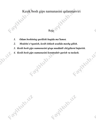 kesik bosh gips namunasini qalamtasviri — DOC