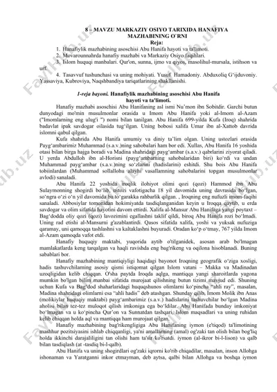 hanafiylik mazhabi haqida — DOCX