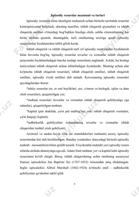 uchun yaratilgan har qanday resurs. ishlab chiqarish omillari kontseptsiyasida kapital moddiy (real) kapitalni anglatadi - uzoq yoki qisqa muddatli ishlab chiqarishning barcha vositalari. iqtisodiyotda asosiy va ishchi kapitalni ajratish odatiy holdir. asosiy kapital bir qator ishlab chiqarish davrlarida (binolar, inshootlar, mashinalar, uskunalar, transport vositalari va h.k.) mahsulotga sarflanadigan xarajatlar uzoq muddatli real aktivlardir. ishchi kapital - qiymati butunlay yangi tovarlar qiymati uzatiladi va har bir tsikl (xom ashyo, yoqilg'i, materiallar, yarim tayyor mahsulotlar) tovarlar sotish tadbirkorga pul shaklida qaytadi real aktivlari. ba'zi iqtisodchilar ba'zan "kapital" kontseptsiyasining qo'shimcha darajalaridan foydalanadilar: jismoniy kapital, inson kapitali, pul kapitali. mavjud mablag'lar mahsulot ishlab chiqarish va sotishning uzluksizligini ta'minlaydi. resurslardan samarali foydalanish asosan ishlab chiqarishni tashkil etish tamoyillariga bog'liq. shunday qilib, yuqori samaradorlik aylanma mablag'laming optimal hajmiga bog'liq. aylanma mablag'lami shakllantirish uchun korxona o'z va ularga tenglashtirilgan mablag'lardan, shuningdek jalb qilingan va qarz majburiyatlaridan foydalanadi. aylanma mablag'lami shakllantirish manbalari quyidagilar bo'lishi mumkin: foyda, kreditlar, ustav …