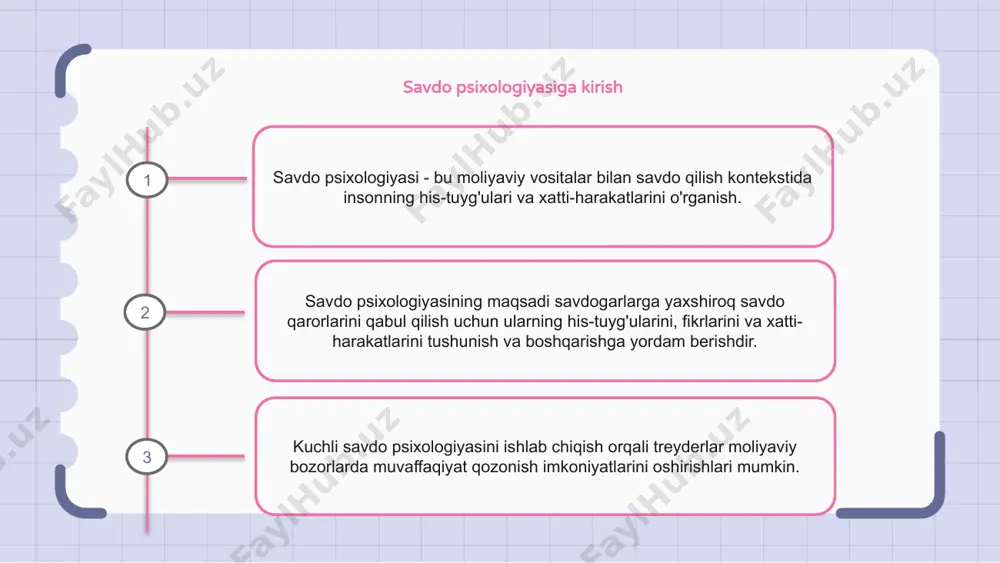 qt davomida yo'qotish. ochko'zlik savdogarlarni keraksiz tavakkal qilishga va ogohlantirish belgilariga e'tibor bermaslikka olib kelishi mumkin, bu esa katta yo'qotishlarga olib keladi. intizomni rivojlantirish va his-tuyg'ularni nazorat qilish savdoda qo'rquv va ochko'zlikni engish uchun kalit hisoblanadi. savdoda xavf va yo'qotishlarni boshqarish risklarni boshqarish savdoning muhim jihati hisoblanadi. bu yo'qotishlar bo'yicha chegaralarni belgilash va optimal pozitsiya o'lchamlarini aniqlashni o'z ichiga oladi. savdogarlar oqilona savdo qarorlarini qabul qilish uchun qo'rquv va ochko'zlik kabi his-tuyg'ularini boshqarish muhimligini tushunishlari kerak. qattiq savdo rejasiga ega bo'lish va unga rioya qilish orqali treyderlar savdodagi xavf va yo'qotishlarni yaxshiroq boshqarishlari mumkin. savdoda intizomning ahamiyati intizom muvaffaqiyatli savdoning muhim jihati hisoblanadi, chunki u treyderlarga o'z savdo rejalari va strategiyalariga rioya qilishga yordam beradi. intizomsiz savdogarlar his-tuyg'ularga berilib, impulsiv qarorlar qabul qilishlari mumkin, bu esa yomon savdo natijalariga olib kelishi mumkin. intizomni saqlab, savdogarlar xavfli xatti-harakatlardan qochishlari va bozorda muvaffaqiyat qozonish imkoniyatlarini oshirib, o'zlarining uzoq muddatli maqsadlariga e'tibor berishlari …