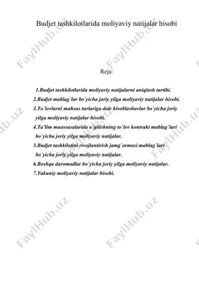 budjet tashkilotlarida moliyaviy natijalar hisobi — DOC