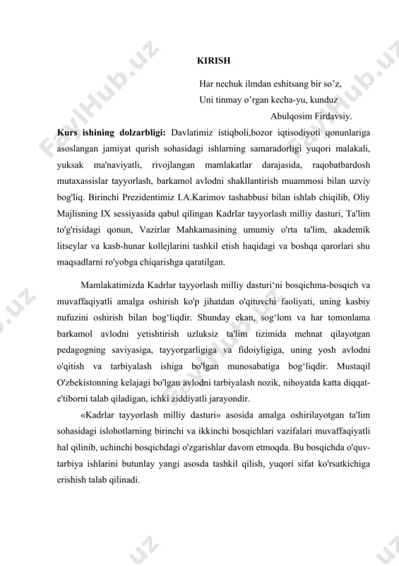 abhada muvaffaqiyatga erishish, jumladan yuqоri malakali kadrlar tayyorlashda milliy dasturni o’rni va ahamiyati beqiyosdir. kurs ishining maqsadi: dars davomida oquvchi va talabalarga mavzuni zamonaviy pedagogik texnalogiyalar orqali tushuntirish va bu orqali ta’lim sifatini oshirish. kurs ishining ob’’ekti: oliy va o’rta talim muassasalarida matematikani o’qitish jarayoni. kurs ishining predmeti: matematikani o’qitishda pedagogik texnalogiyalar,interfaol usullardan foydalanish. 1-§.funksianing qavariqligi va botiqligi. aytaylik f(x) funksiya x=x0 nuqtada f’(x0) hosilaga ega, ya’ni funksiya grafigining m(x0,f(x0)) nuqtasidan novertikal urinma o‘tkazish mumkin bo‘lsin. ta’rif. agar x=x0 nuqtaning shunday atrofi mavjud bo‘lib, y=f(x) egri chiziqning bu atrofdagi nuqtalarga mos bo‘lgan bo‘lagi shu egri chiziqqa m(x0,f(x0)) nuqtasidan o‘tkazilgan urinmadan pastda (yuqorida) joylashsa, u holda f(x) funksiya x=x0 nuqtada qavariq (botiq) deyiladi. agar egri chiziq biror intervalning barcha nuqtalarida qavariq (botiq) bo‘lsa, u holda bu chiziq shu intervalda qavariq (botiq) deyiladi. 1-chizma 2-chizma 3-chizma 1-chizmada qavariq va 2-chizmada botiq egri chiziqlar chizilgan. egri chiziq nuqtasining ordinatasini y bilan, shu egri …