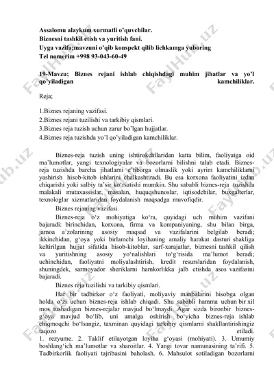 biznes reja tuzish faoliyati — DOC