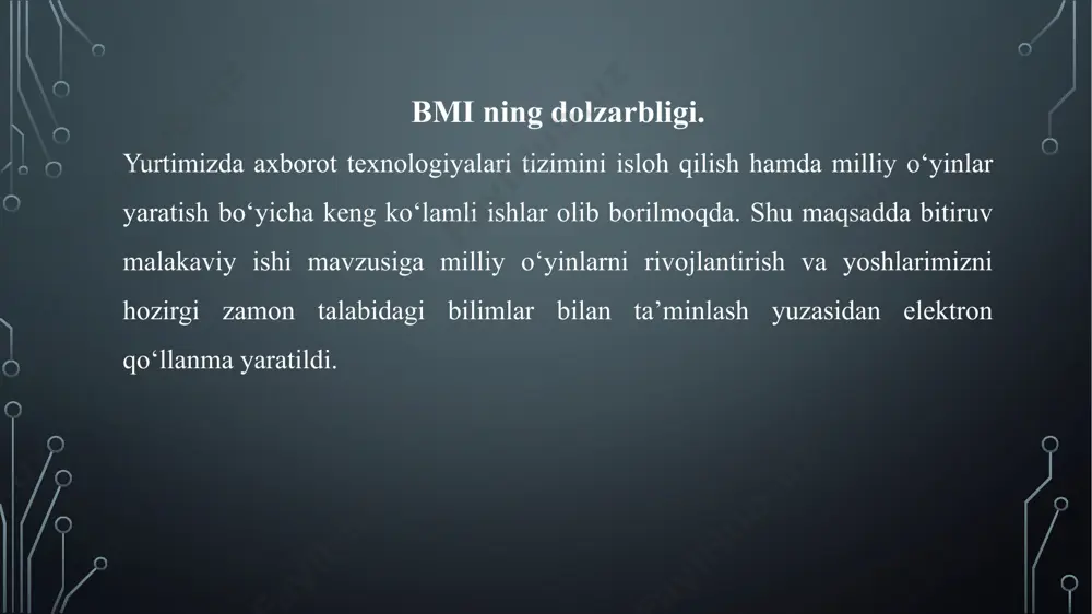 lashning nazariy asoslari 1.2. o‘yin dasturlariga qo‘yilgan talablar 1.1. “buildbox” dasturini o‘rnatishning nazariy asoslari 1.3video darslarni ta’limdagi o‘rni ii.bob buildbox dasturida o‘yin yaratish bo‘yicha elektron resurs ishlab chiqish 2.1. “buildbox” dasturida “autodrive” o‘yinini yaratilish jarayoni 2.2“walk in the city” o‘yinining yaratilish jarayoni 2.3“buildbox” dasturida o‘yin yaratish bo‘yicha elektron resurs ishlab chiqish iii.bob buildbox dasturida yaratilgan o‘yinni amaliyotga tatbiq etish 3.1.google play developer hisobiga ro‘yxatdan o‘ting 3.2.buildbox 3 foydalanuvchilari uchun export qilish 3.3.android studio” loyihasini sozlash 3.4.google play console-da ilova yarating buildbox dasturida yaratilgan “walk in the city” o‘yini buildbox dasturida yaratilgan “walk in the city” o‘yini buildbox dasturida yaratilgan “walk in the city” o‘yini buildbox dasturidan foydalanish bo‘yicha video qo‘llanma ushbu dastur haqida hamda dasturni shaxsiy kompyuterimizga o‘rnatishdan tortib, unda o‘yin yaratish bo‘yicha videodarslik olingan. ushbu videolarni youtube ijtimoiy tarmog`idagi “itprogramm” kanalimizga a’zo bo‘lib ko‘rishingiz mumkin bo‘ladi. kanal mazili: https://www.youtube.com/channel/ucsxyea0t22ocz7xdzcvzpgg iv bob. hayot faoliyati xavfsizligi va ekologiya mehnatni muhofaza qilish …