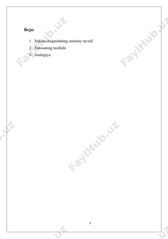 zaruriy xususiyatiga egaligidir. uning turlaridan biri bevosita xulosa chiqarishdir. faqat birgina mulohazaga asoslangan holda yangi bilimlarning hosil qilinishi bevosita xulosa chiqarish deb ataladi. bevosita xulosa chiqarish jarayonida mulohazalarning shaklini o’zgartirish orqali yangi bilim hosil qilinadi. bunda asos mulohazaning tarkibi, ya’ni sub’ekt va pridakat munosabatlarining miqdor va sifat tavsiflari muhim ahamiyatga ega bo’ladi. bevosita xulosa chiqarishning quyidagi mantiqiy usullari mavjud: i. aylantirish shunday mantiqiy usulki, unda berilgan mulohazaning miqdorini saqlagan holda, sifatini o’zgartirish bilan yangi mulohaza hosil qilinadi. bu usul bilan xulosa chiqarilganda qo’sh inkor sodir bo’ladi, ya’ni avval asosning predakati, keyin bog’lovchisi inkor etiladi. buni quyidagi ko’rinishda yozish mumkin: xulosa asosi xulosa 1 a xamma e xech bir emas emas 2 e xech bir emas a xamma s emas p dir 3 i ba’zi o ba’zi s-p siz emas 4 o ba’zi emas i ba’zi s emas p dir aylantirishda a-e ga, e-a ga, i-o ga, o-i ga o’zgaradi.demak, aylantirish …