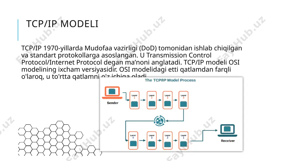 hqa barcha kompyuterlar bilan aloqa qilishi uchun yetarli boʻlgan koʻp sonli aloqa portlariga ega boʻlishi talab etiladi. tarmoq topologiyalari shina (bus) topologiyasi ushbu turdagi topologiyada barcha ish stansiyalari(avtobus yoki magistral deb ataladi) umumiy bir kabelga parallel ulanadi. signalning aks etishini oldini olish maqsadida kabelning uchlariga terminatorlar joylashtiriladi. shina topologiyasi tarmoqlarining afzalliklari: >kabel iste’moli sezilarli darajada kamayadi; >tugunlardan birining ishdan chiqishi butun tarmoqning ishlashiga ta’sir koʻrsatmaydi; >tarmoqni sozlash oson; >tarmoq alohida tugunlarning ishdan chiqishiga chidamli. shina topologiyasi tarmoqlarining kamchiliklari: kabelning uzilishi butun tarmoqning ishlashiga ta’sir koʻrsatishi mumkin; kabel uzunligi va ish stantsiyalari soni cheklangan; kabel ulagichlari bilan bogʻliq muammolar tufayli tarmoqning ishonchliligi yetarli darajada emas; barcha abonentlar oʻrtasida boʻlinishi tufayli kanal past tempda ishlashi yulduz topologiyasi thumb| yulduz topologiyasi yulduz topologiyasi asosida qurilgan tarmoqda har bir ish stansiyasi simi (burma juftlik) orqali markaziy konsentratorga yoki habga (inglizcha: hub) ulanadi. hab shaxsiy kompyuterning parallel ulanishini ta’minlaydi va buning natijasida tarmoqqa ulangan barcha …