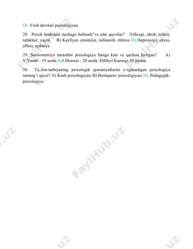 umumiy psixologiya fanidan tayyorlagan testlar bazasi - Page 4